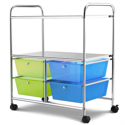 GiantexUK Storage Trolley with 4 Drawers, 3 Tier Rolling Cart with Lockable Wheels