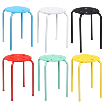 GiantexUK 6PCS Stacking Stools, Set of 6 Plastic Round Bar Stools with Metal Frame & Anti-Slip Foot Mats