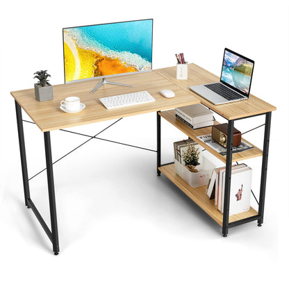 Corner Computer Desk, L-Shaped Writing Study Table with Reversible and Adjustable Bookshelf