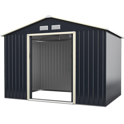 GiantexUK 9x6FT Metal Garden Shed, Slope Roof Utility Shed Building