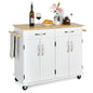 GiantexUK Kitchen Island on Wheels, Rolling Storage Serving Trolley with Rubber Wood Countertop