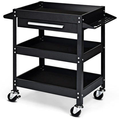 GiantexUK 3-Tier Rolling Tool Cart, Heavy-duty Steel Service Cart on Wheels with Drawer