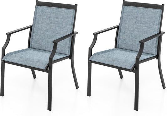 GiantexUK 2 PCS Patio Dining Chairs, Large Outdoor Chairs with Breathable Seat (61 x 68 x 90cm)