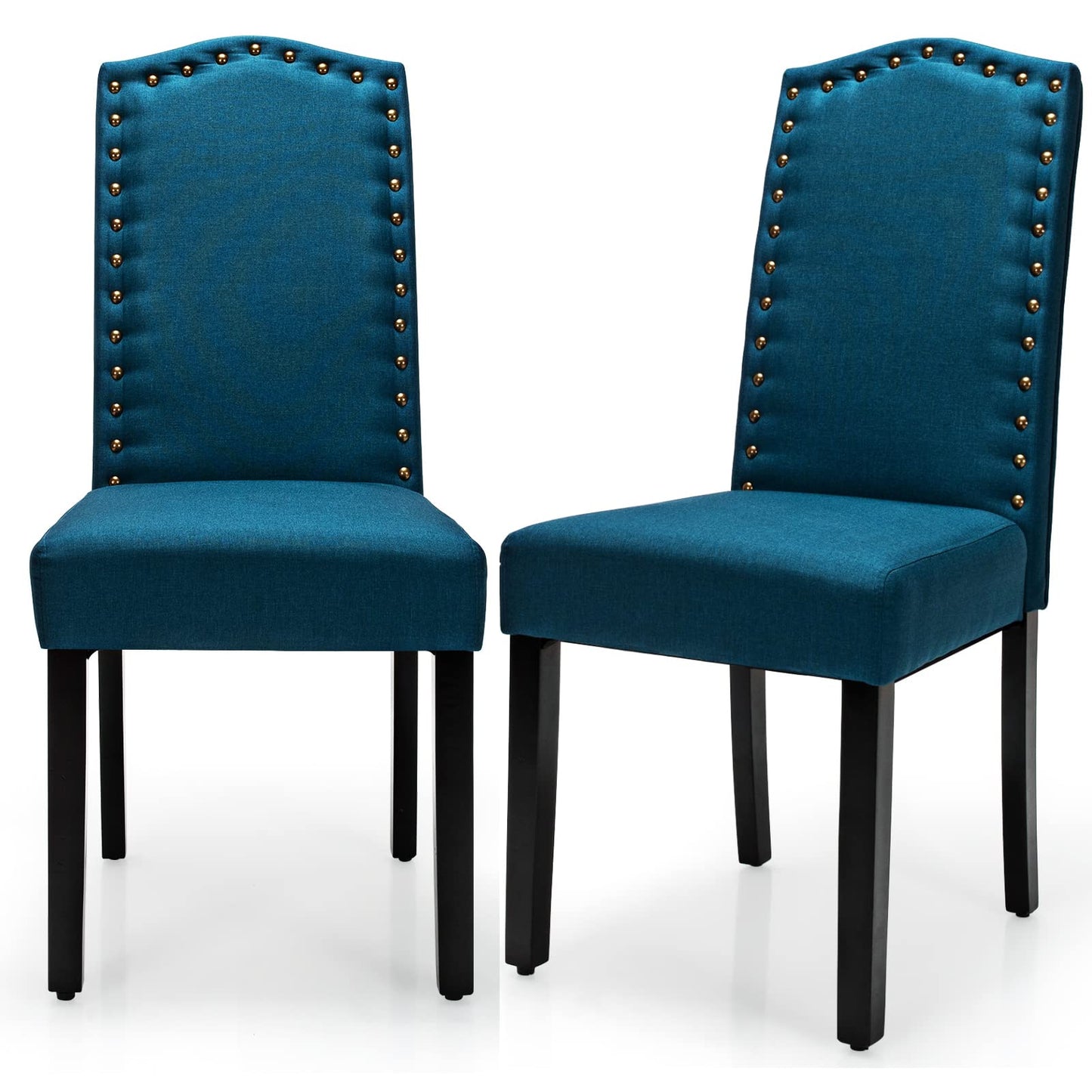 Dining Chairs Set of 2, Linen Fabric Upholstered High Back Kitchen Chairs with Nail Head Trim