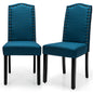 Dining Chairs Set of 2, Linen Fabric Upholstered High Back Kitchen Chairs with Nail Head Trim