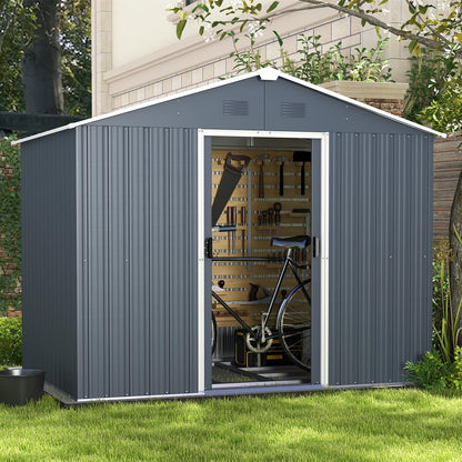 GiantexUK 8x6FT Metal Garden Shed, Slope Roof Utility Shed Building for Backyard Garage