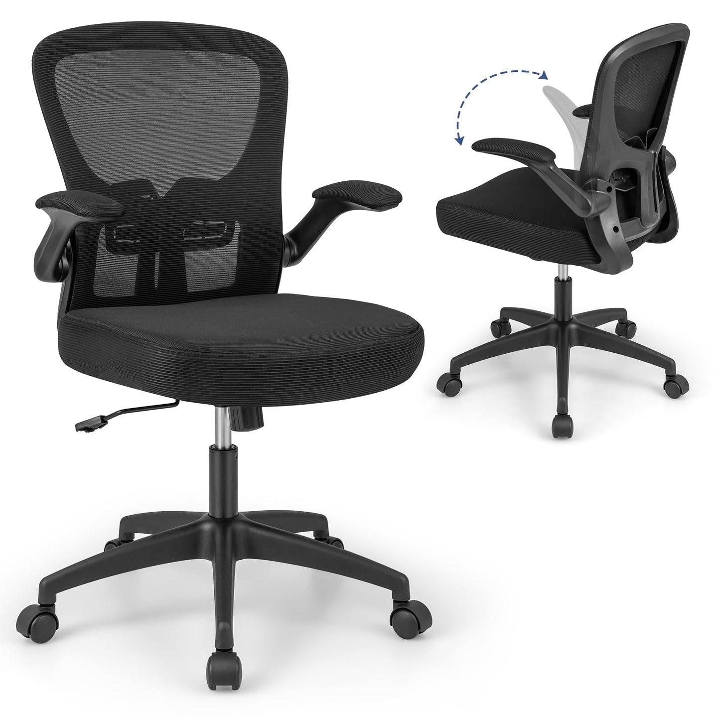 Ergonomic Office Chair, Adjustable Swivel Mesh Task Chair with Flip-Up Armrests, Adjustable Lumbar Support & 90°-120° Rocking Backrest