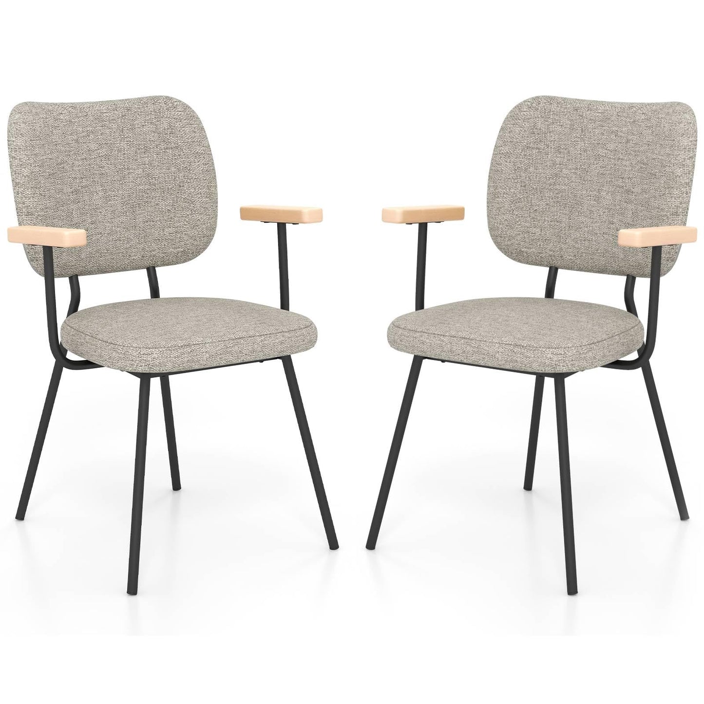 GiantexUK Dining Chairs Set of 2/4, Upholstered Linen Fabric Kitchen Chairs with Metal Legs