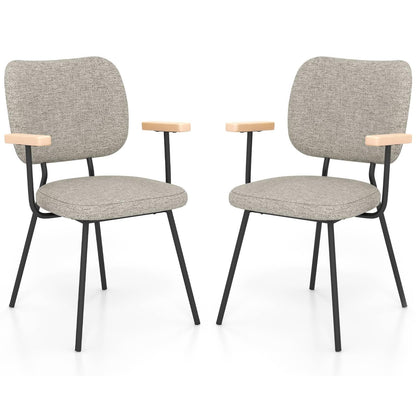 GiantexUK Dining Chairs Set of 2/4, Upholstered Linen Fabric Kitchen Chairs with Metal Legs