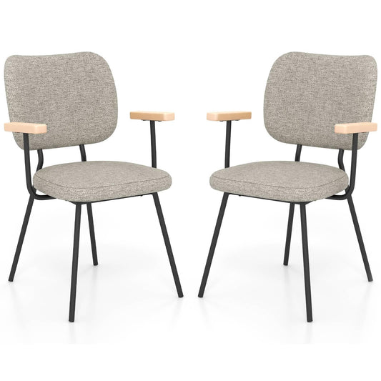 GiantexUK Dining Chairs Set of 2/4, Upholstered Linen Fabric Kitchen Chairs with Metal Legs