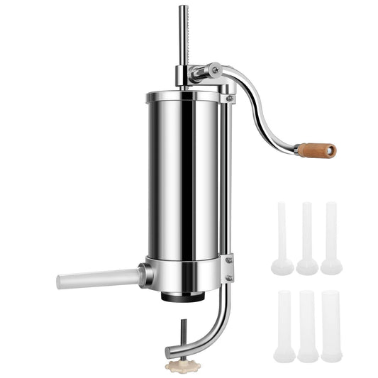 GiantexUK 6L Stainless Steel Sausage Stuffer, Vertical Homemade Sausage Maker with 6 Filling Tubes