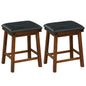 GiantexUK Bar Stools Set of 2, PU Leather Upholstered Kitchen Barstools with Acacia Wood Legs, 47x37x62cm