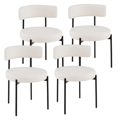 Boucle Dining Chair Set of 4, Upholstered Kitchen Chairs with Curved Backrest & Metal Legs