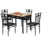 GiantexUK 5 Pieces Dining Table Set, Steel Frame Wooden Table and 4 High Back Chairs