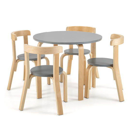 5-Piece Kids Table and Chair Set, Children Wooden Activity Table with 4 Curved Back Chairs