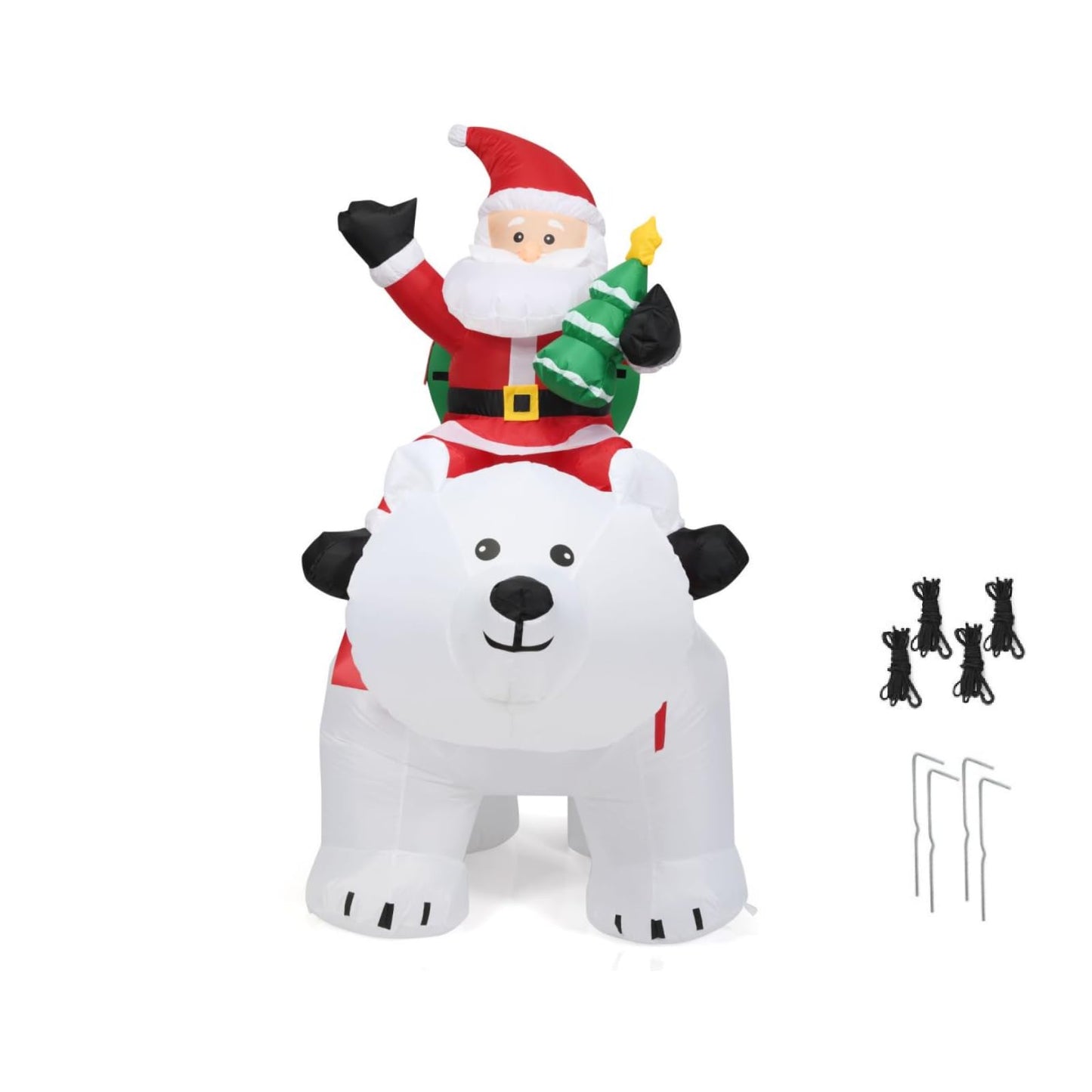 Blow Up Christmas Decoration with LED Lights, Stakes & Ropes, Special Xmas Holiday Prop for Yard Garden Lawn (White Bear)