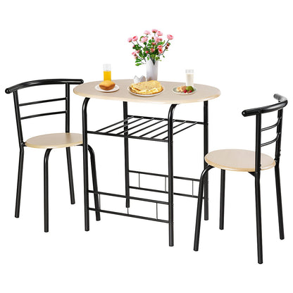 GiantexUK 3-Piece Dining Table Set, Metal Frame Kitchen Table Set with Storage Shelf, 2 Chairs