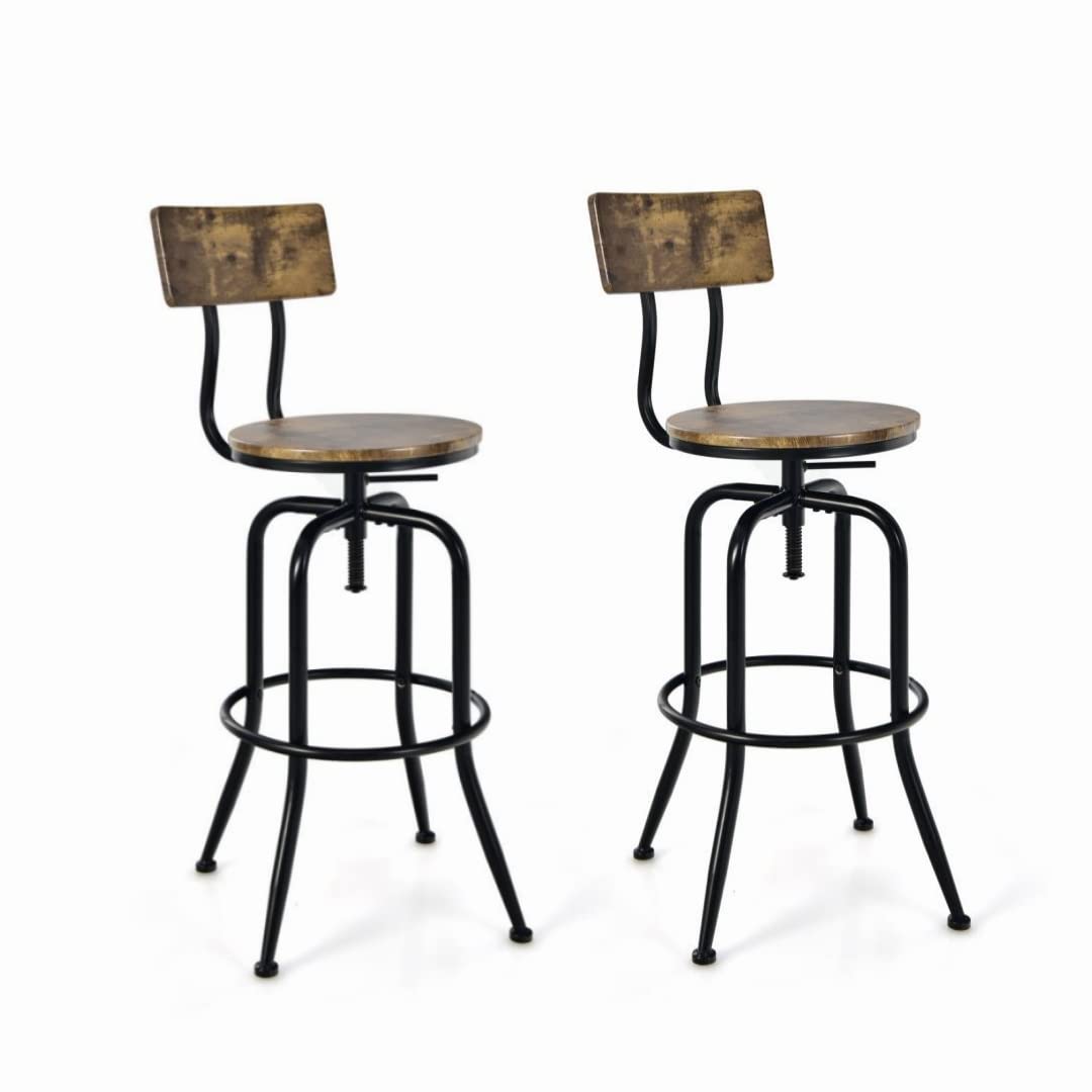 GiantexUK Bar Stools Set of 2/4, 360° Swivel Dining Chairs with Backrest and Footrest, Industrial Counter Stool Set for Pub Home Office