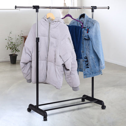 GiantexUK Single Clothes Rails, Adjustable Metal Garment Rack with Wheels and Storage Shelf