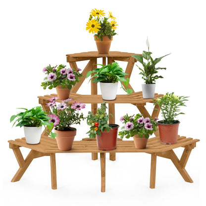 3-Tier Plant Stand, Freestanding Wooden Corner Ladder Flower Pots Rack