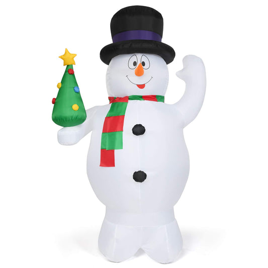 GiantexUK 8FT Christmas Inflatable Snowman, Cute Christmas Decoration with Tree and LED Lights