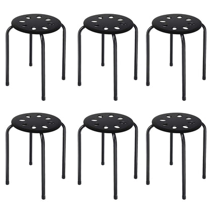 GiantexUK 6PCS Stacking Stools, Set of 6 Plastic Round Bar Stools with Metal Frame & Anti-Slip Foot Mats