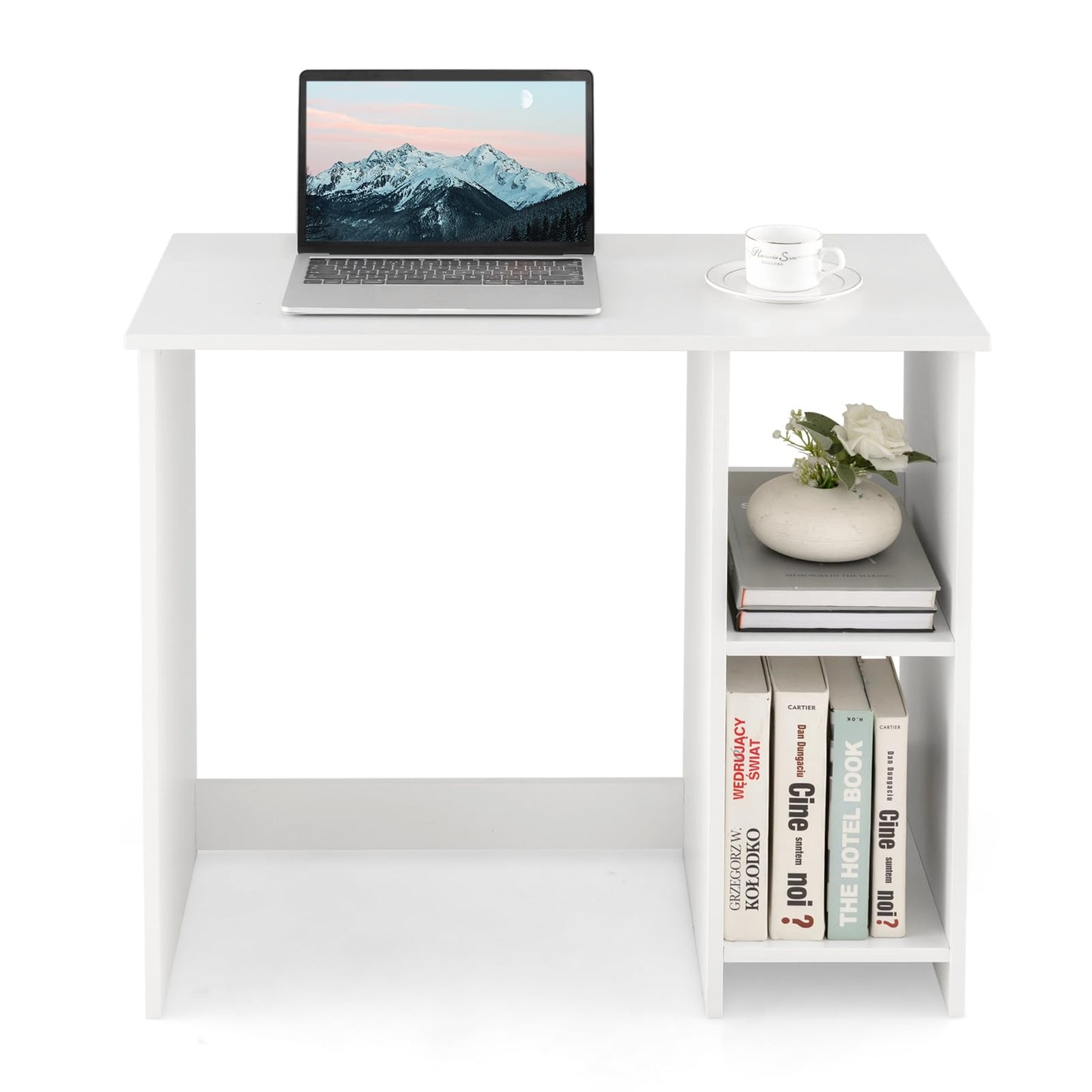 Compact Computer Desk, 80 x 40cm Small Writing Desk with Storage Shelves, Space-saving Home Office