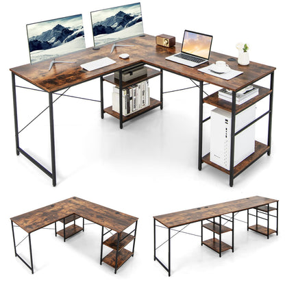 L-Shaped Computer Desk, 242cm Reversible Double Study Writing Workstation for 2 Person