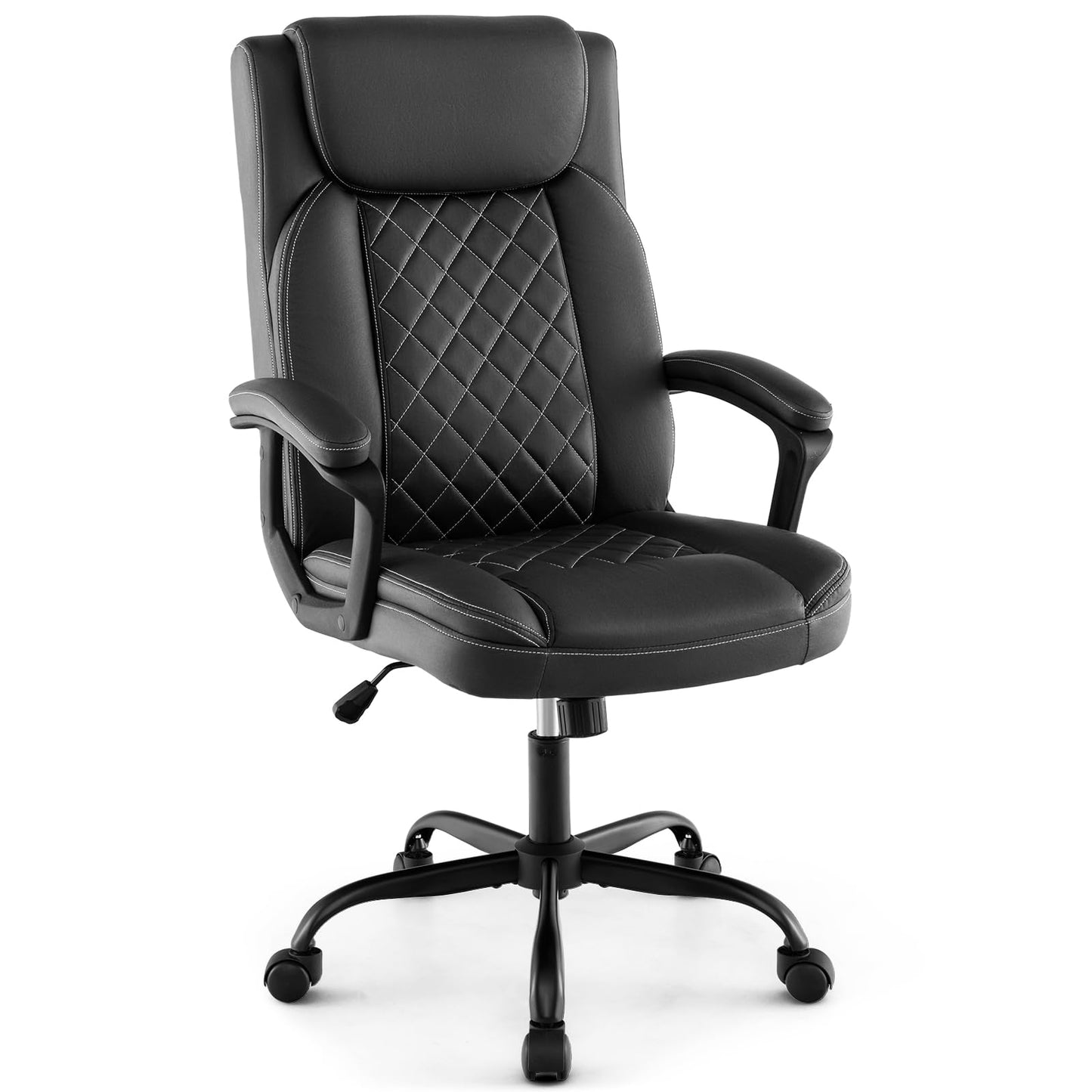 Swivel Office Chair with Padded Armrests and Rolling Metal Base