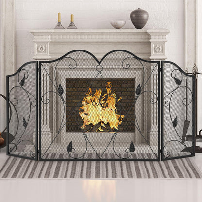 GiantexUK 3-Panel Folding Fireplace Screen, 134 x 73cm Heavy Duty Metal Mesh Spark Guard