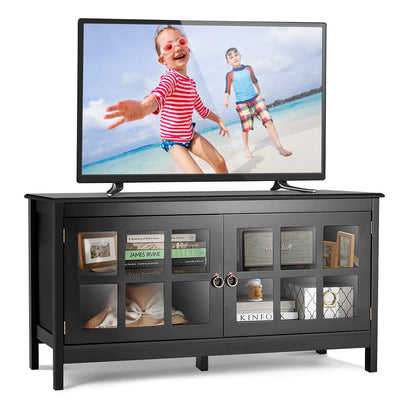 TV Stand for TVs up to 50'', Modern TV Cabinet Media Entertainment Center with Tempered Glass Doors