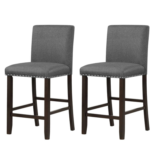 GiantexUK Bar Stools Set of 2/4, Upholstered Barstools with Padded Backrest & Footrests, Grey