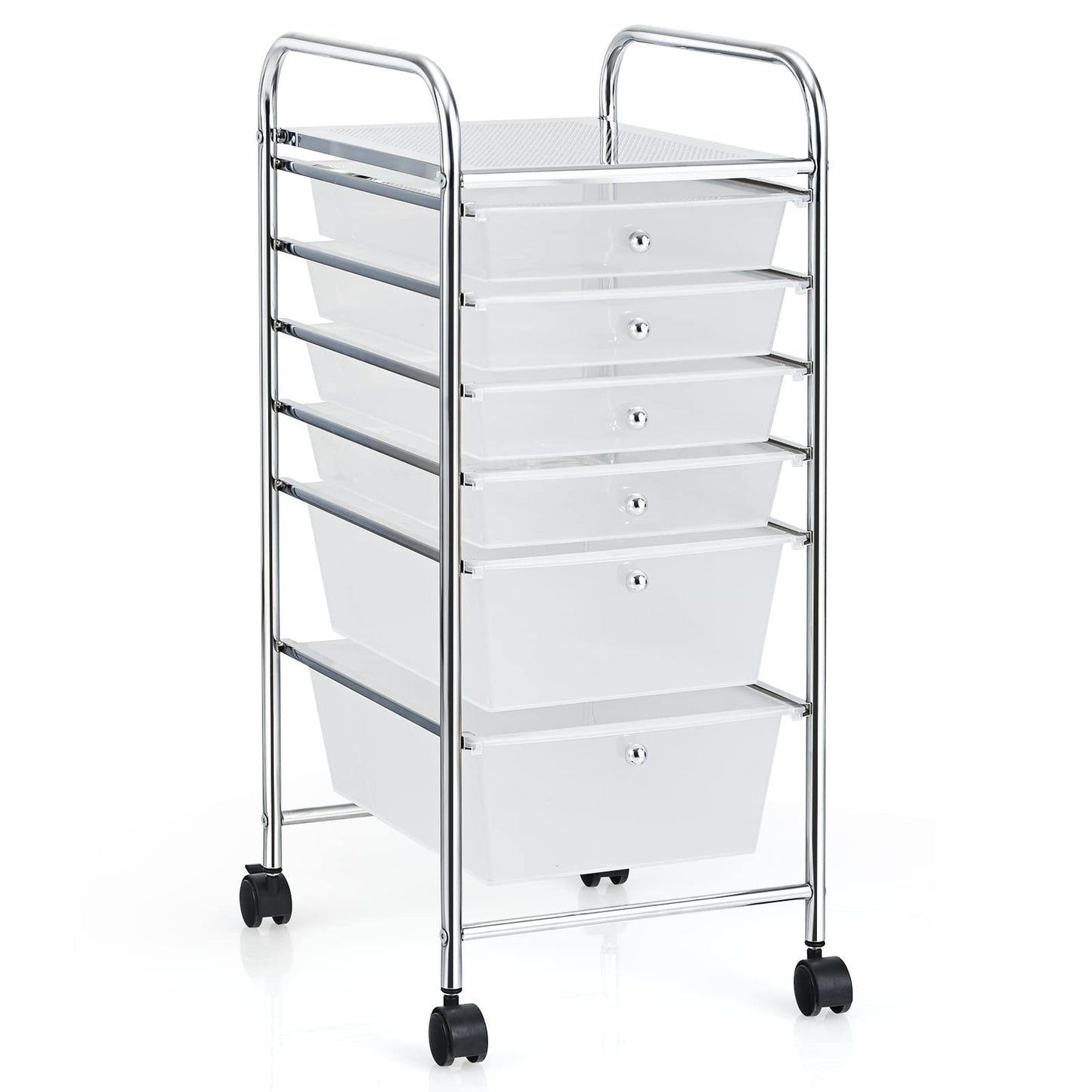 GiantexUK 6 Drawers Storage Trolley, Multipurpose Utility Rolling Cart on Wheels, Plastic Shelving Organizer Unit (6 Drawers, Transparent)