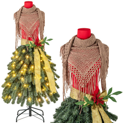 5FT Pre-lit Mannequin Artificial Christmas Tree, Dress Form Xmas Tree with 248 Branch Tips (Red+Green, with 100 Lights)