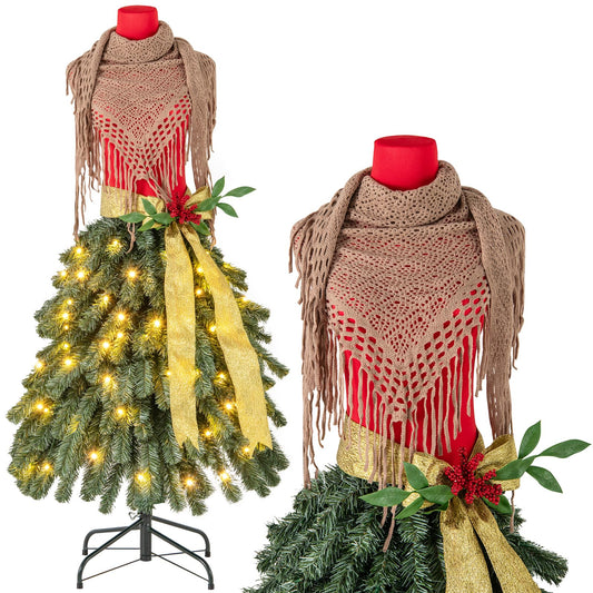 5FT Pre-lit Mannequin Artificial Christmas Tree, Dress Form Xmas Tree with 248 Branch Tips (Red+Green, with 100 Lights)