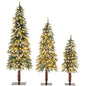 Pre-Lit Pencil Christmas Tree Set of 3, Artificial Slim Snowy Xmas Tree with 50/100/150 Warm White LED Lights & 129/231/369 PVC Branch Tips