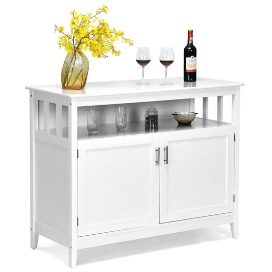 GiantexUK White Kitchen Cabinet, Wooden Buffet Sideboard with Doors and 5-Position Adjustable Shelf