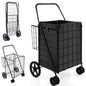 GiantexUK Foldable Shopping Cart on Wheels, Metal Grocery Trolley with Extra Basket & Anti-slip Handle