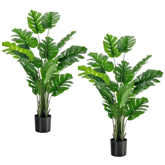 GiantexUK 2PCS Artificial Monstera Plants, Fake Decorative Trees with Cement Pot and 15 PEVA Leaves (152cm, 2 Pack, Green)