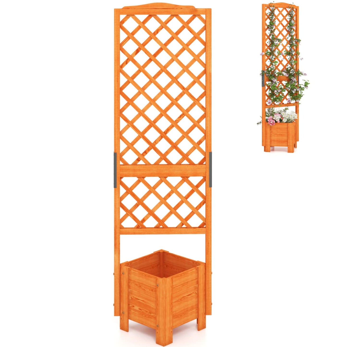 GiantexUK Garden Planter with Trellis, Wood Raised Garden Bed with Drainage Holes (55x52x180cm, Triangle Box, Orange)