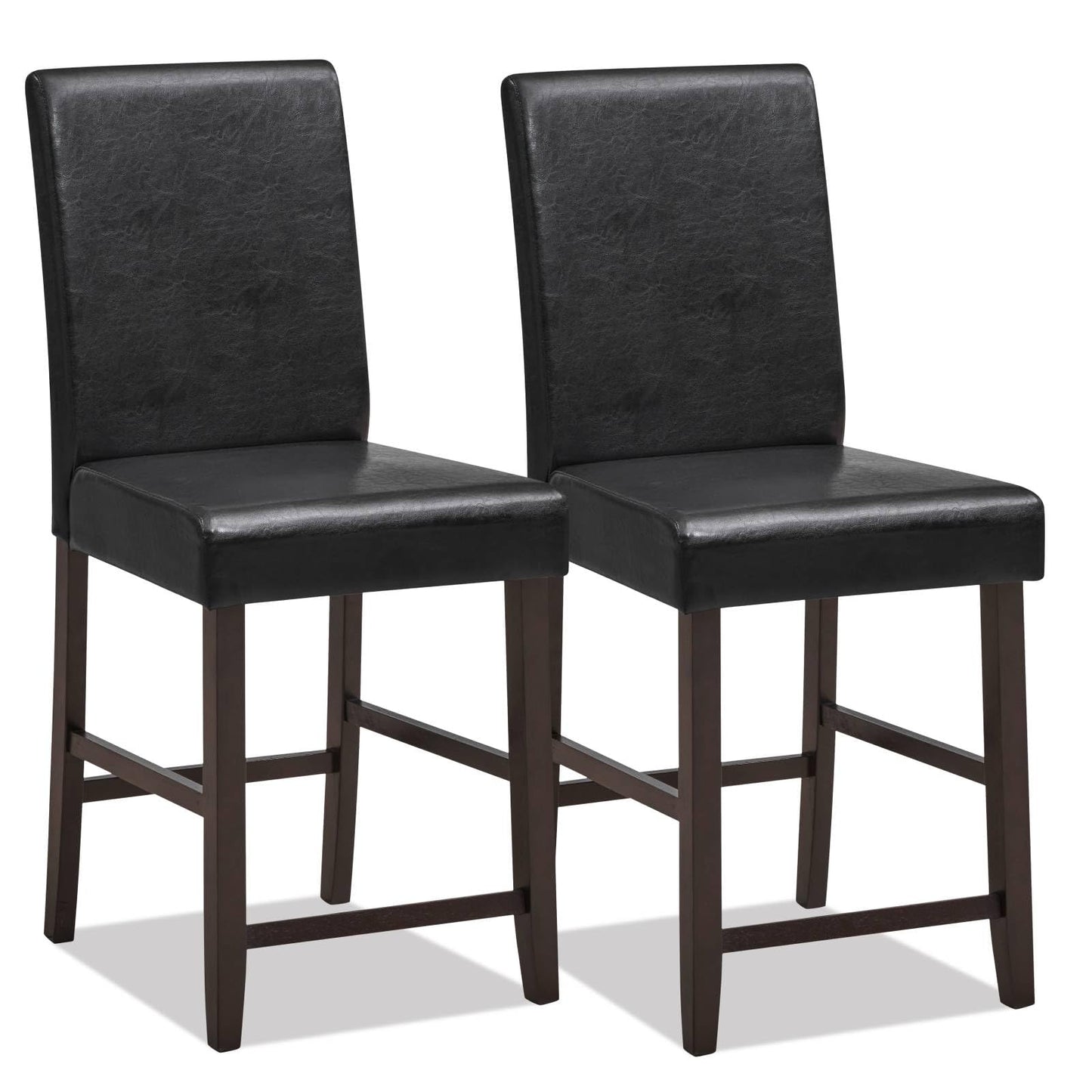 GiantexUK Bar Stools Set of 2, PU Leather Upholstered Barstools with Backrest & Footrests (Black+Brown)