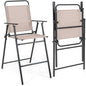 GiantexUK Outdoor Folding Bar Chair Set of 2 with Backrest Armrests Footrest