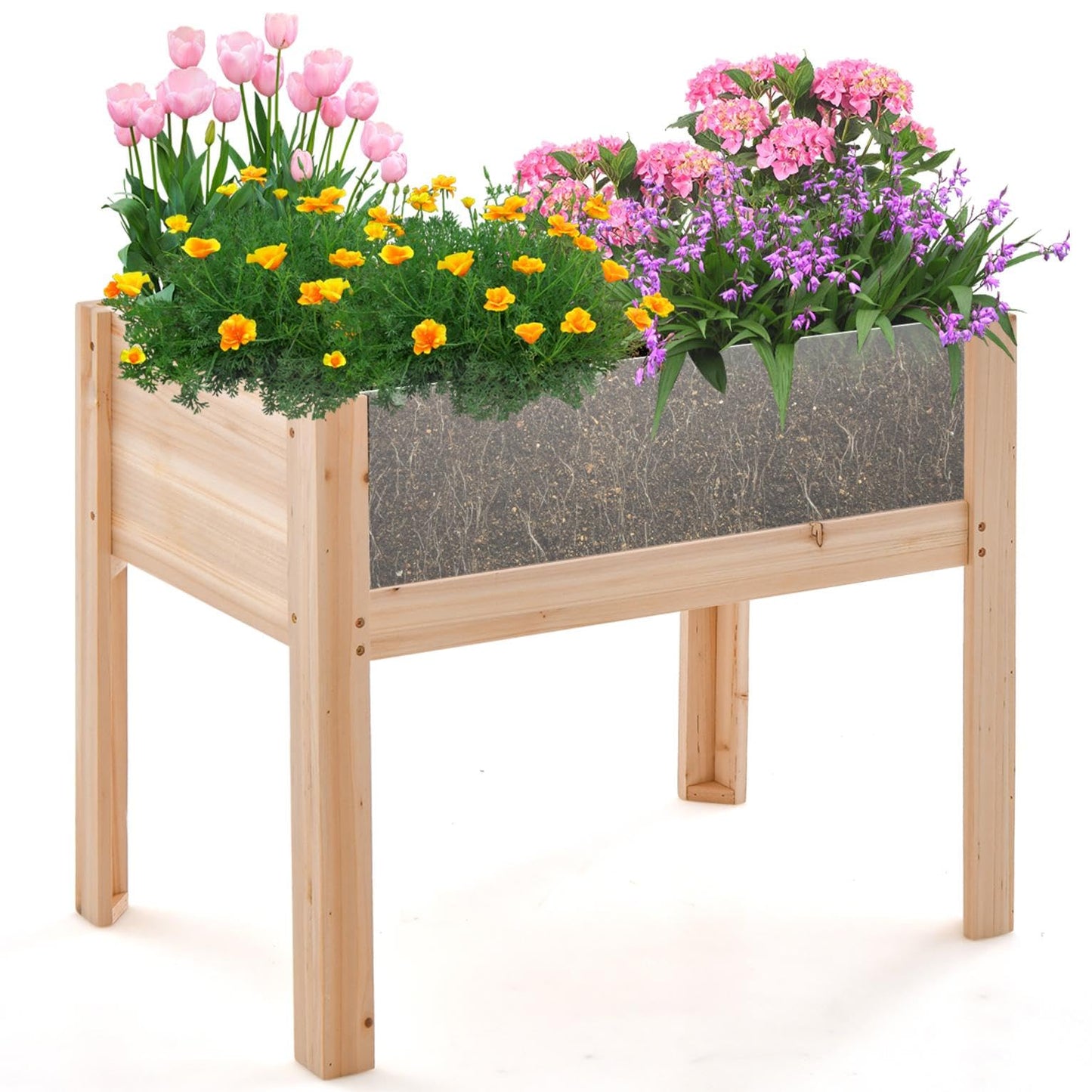 GiantexUK Raised Garden Bed, Wooden Elevated Planter Box with Acrylic Panels Drainage Holes & Movable Boards