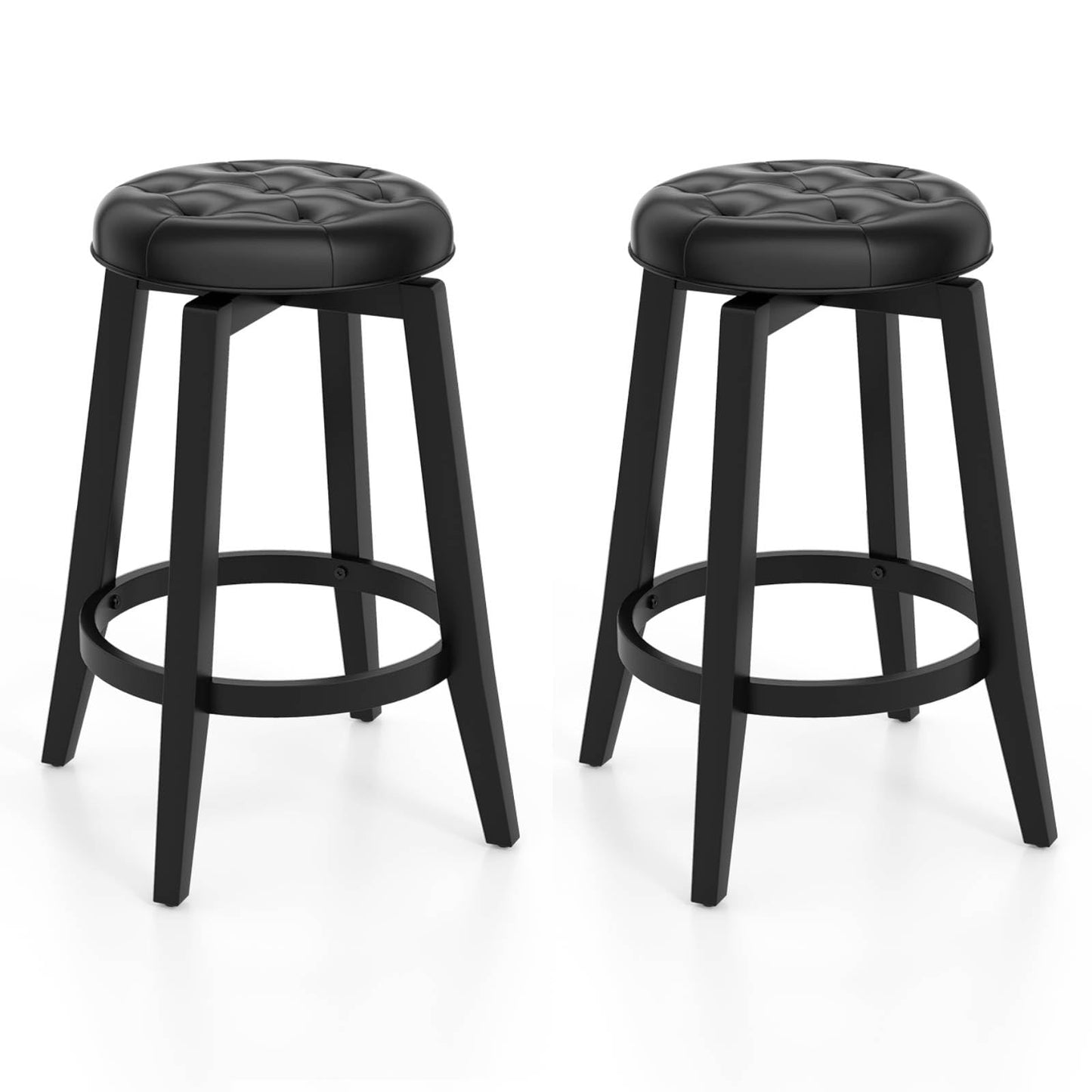 GiantexUK Swivel Bar Stools Set of 2, Upholstered Kitchen Barstools with Footrest, PVC Exterior 66cmH