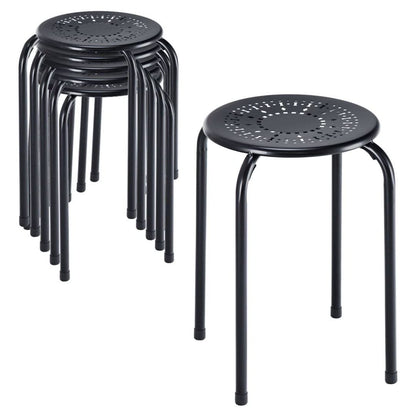 GiantexUK Set of 6 Steel Stacking Stools, Nesting Bar Chairs with Anti-Slip Feet & X-Shape Construction