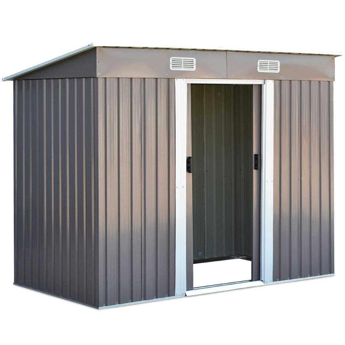 GiantexUK 8x4FT Metal Garden Shed, Slope Roof Utility Shed Building for Backyard Garage (8x4FT, Dark Grey)