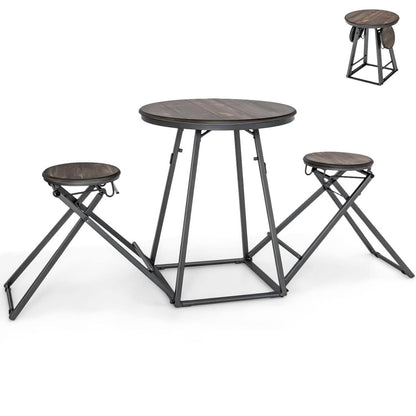 GiantexUK Foldable Table and Stool Set, Space Saving Dining Table with 2 Chairs and Footrest, Kitchen Breakfast Table Furniture for Home Dining Room Pub