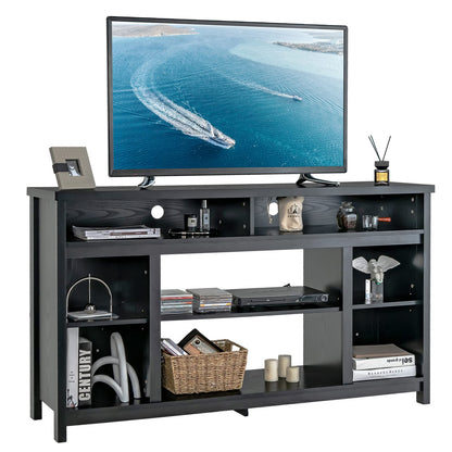 TV Stand for TVs up to 65 Inches, Wooden TV Cabinet Media Entertainment Center with Adjustable Storage Shelves, Black