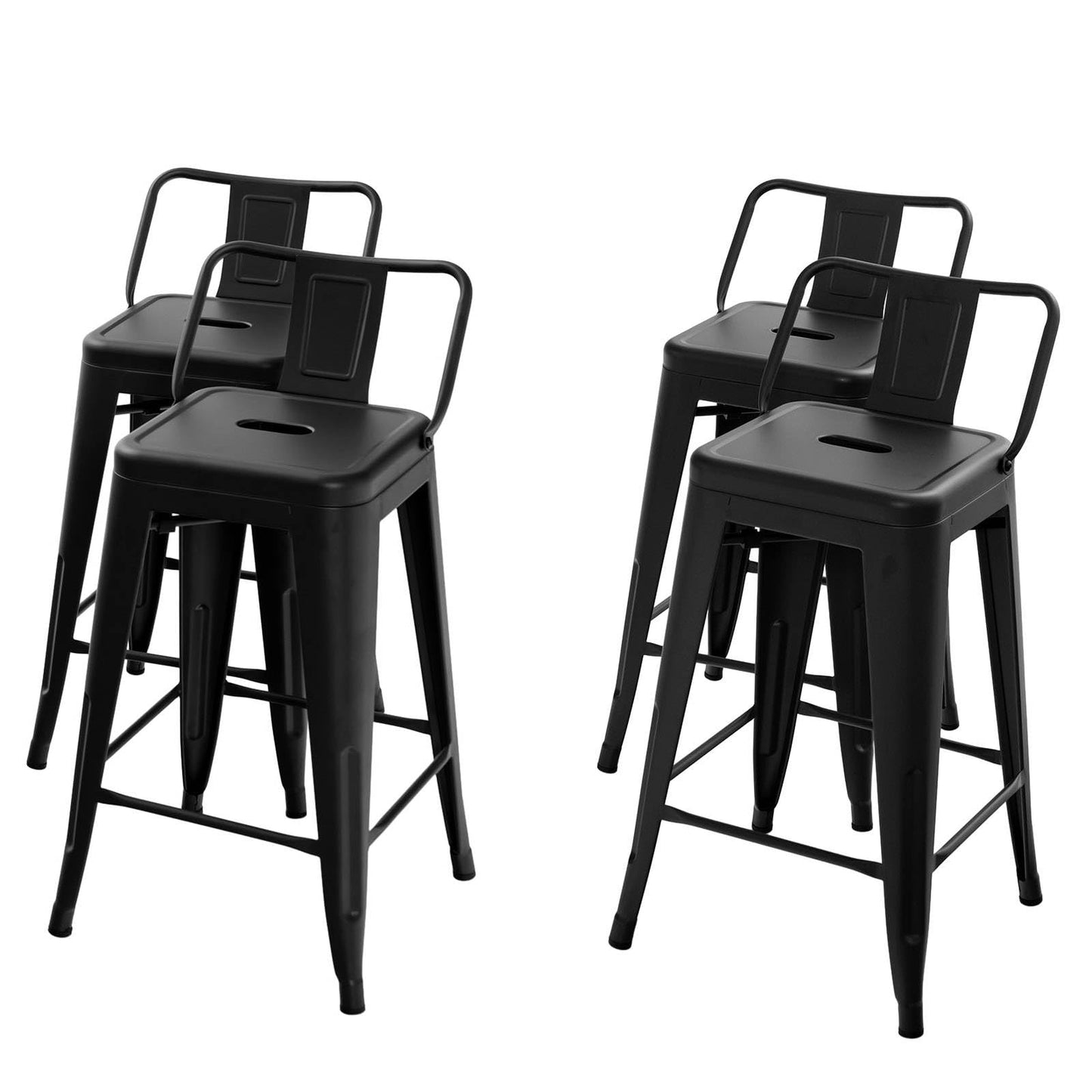 GiantexUK Metal Bar Stools Set of 4, Stackable Kitchen Chairs with Low Backrest, Footrests & Non-Slip Foot Pads, 40 x 43 x 77cm