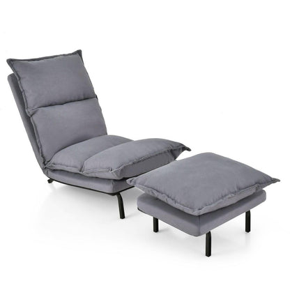 Lounge Sofa Chair with Ottoman, 6-Positon Adjustable Chaise Lounge Recliner with Detachable Cushion